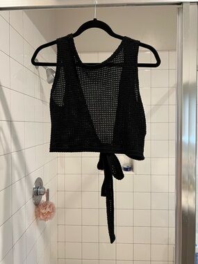 Black Crochet Tie-Back Tank Top